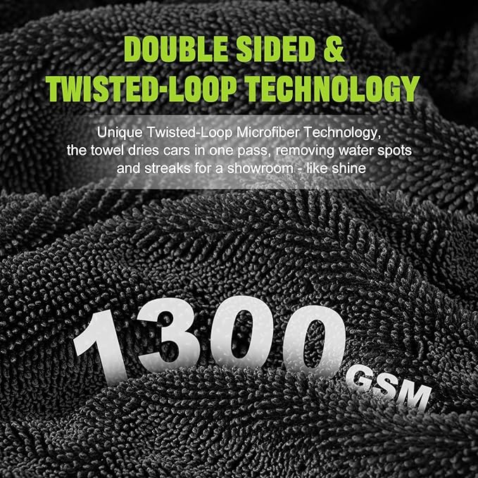 TTRCB 2 Pack 1300 GSM Car Drying Towel, Microfiber Towels for Cars - 36" x 24" & 16" x 16", Ultra-Absorbent, Streak Free, Premium Double Twisted-Loop Microfiber Cleaning Cloth with Car Wash Mitt