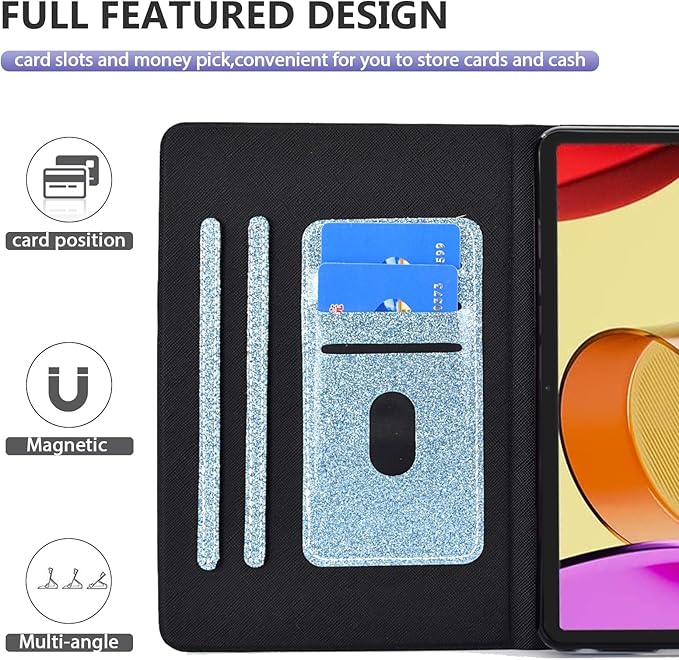 Dteck for Fire Max 11 Tablet Case 13th Generation 2023 11", PU Leather Protective Fold Stand Case with Auto Sleep Wake, Adjustable Viewing Angles, 3 Card Slots, Slim Thin Classic Cute Folio Case, Blue