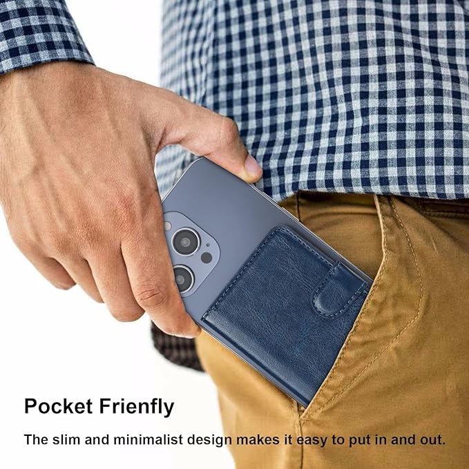 Bocasal for MagSafe Wallet Magnetic Card Holder, RFID Blocking Leather Card Slots for iPhone 17/16/15/14/13/12 Pro/Max/Plus/Air, Adjustable Kickstand Flip Mag Safe Wallet (Blue)