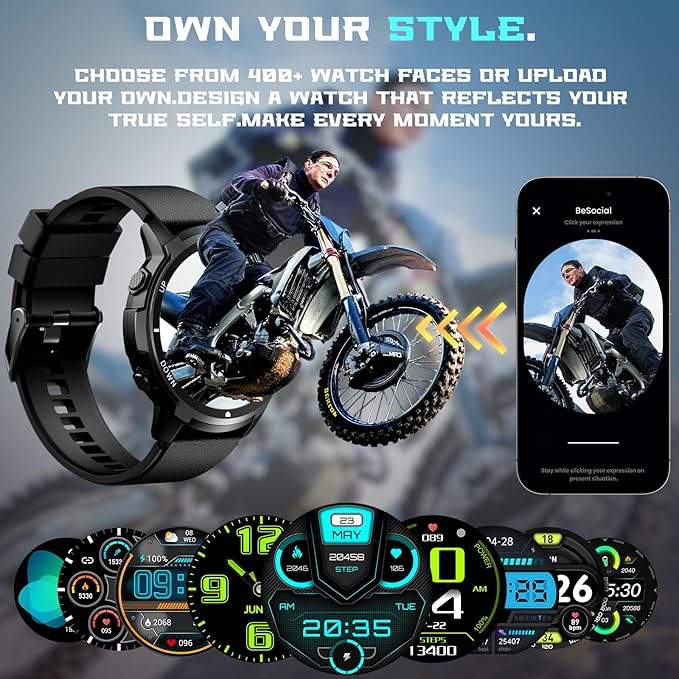 Smart Watch for Men, Work Fitness Watch with Step Tracker, IP68 Waterproof, Bluetooth Call for Android iOS, 24/7 Sleep Monitor, 110 Sports Modes (Casual, Black, 1.39)