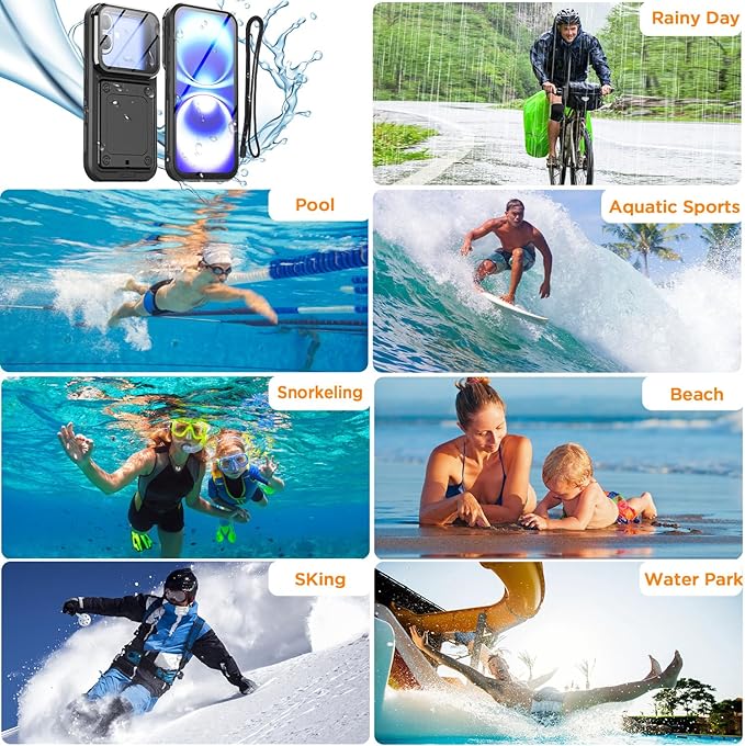 AICase Waterproof Phone Case,Universal Self-Check Function Underwater Pouch Dry Bag Beach Floating Shower Snorkeling for iPhone 16/16pro/15/15pro/14/14pro/13/13pro/12/12pro,11pro/xs/x for 6.3" Black