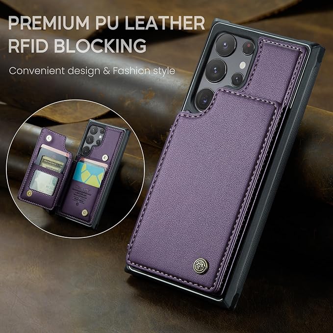 Bemal for Samsung Galaxy S22 Ultra Wallet Case with Card Holder, RFID Blocking, Shockproof Leather Kickstand for Men and Women, Durable Protective Phone Cover for 6.8", Purple