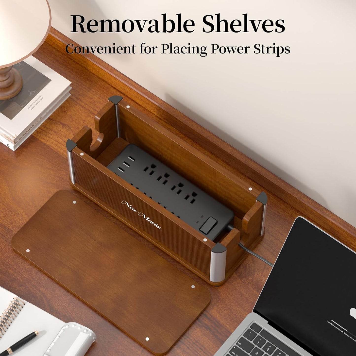 Techloop Living Wooden Cable Management Box โ Retro Desk Cord Organizer, Dark Brown 14.3"