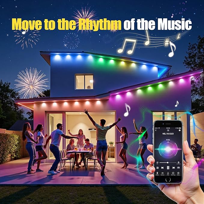 Permanent Outdoor Lights, 150ft RGB+IC Smart LED Eaves Lights, IP67 Waterproof Outdoor Lighting with App/Remote Control for Christmas, Halloween, Holiday, Daily, Party, Ideal for House Roof