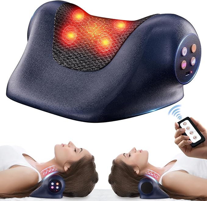 JDZ Neck Massager with Heat, 3-in-1 Electric Cervical Massager for Pain Relief with Hot Compress, Ergonomic Neck and Shoulder Relaxer Stretcher - ldeal Gift for Office Athletes Everyone etc, Blue