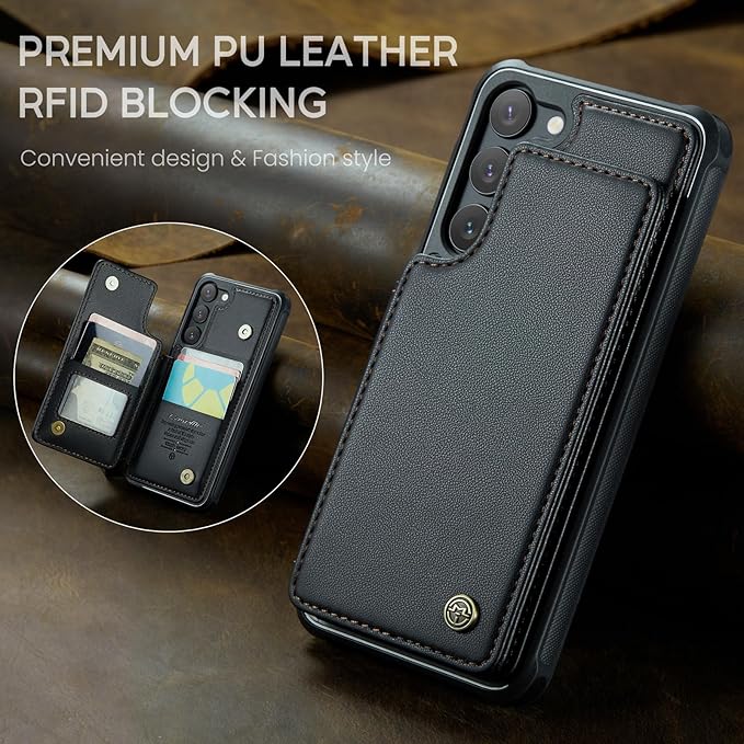Bemal for Samsung Galaxy S23 Plus Wallet Case with Card Holder, RFID Blocking, Shockproof Leather Kickstand for Men and Women, Durable Protective Phone Cover for 6.6", Black