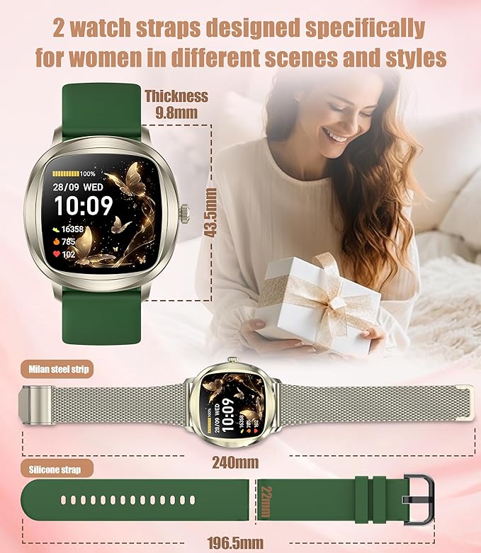 Smart Watches for Women, 1.72" Smart Watch for Android Phones with Heart Rate/Sleep Monitor, 100+ Sports Modes, IP68 Waterproof, Fitness Watch with Free APP Compatible Android iOS (Champagne Gold)