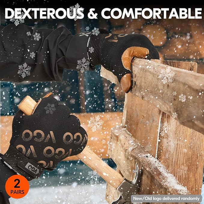 Vgo... 2-Pairs -4? or above 3M Thinsulate C100 Winter Warm Waterproof Light Duty Mechanic Glove, High Dexterity, Anti-abrasion, Rigger Glove (Size XL, Black&Brown, GA9603FW)