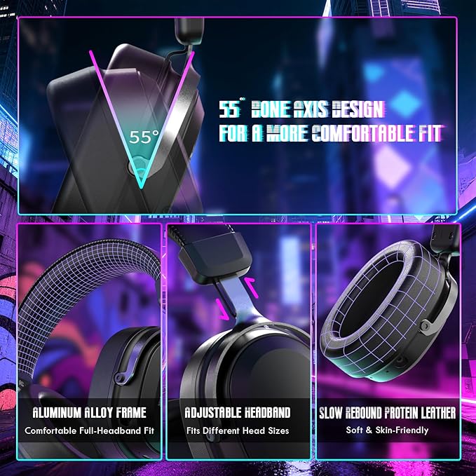 ATTACK SHARK L30Pro Wireless Gaming Headset with 2.4Ghz/BT/Wired, Long Battery Life with Detachable Microphone 7.1 Surround Sound Ultra-Low Latency for PC/PS5/Xbox/Switch/Mobile Black