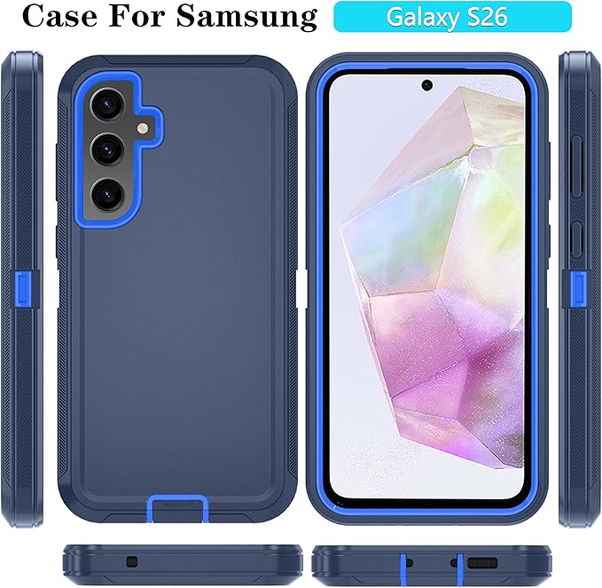 ONOLA Compatible with Samsung Galaxy S26 Case with HD Screen Protector, Heavy Duty Shockproof & Dropproof 3-Layer Cover Phone Case for Galaxy S26 6.3'',DarkBlue
