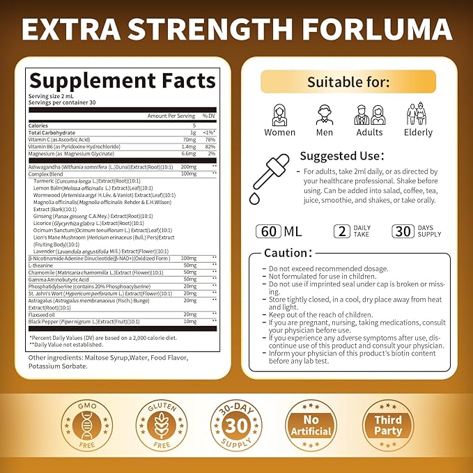 2 Pack Cortisol Supplements for Women & Men, with 200mg Ashwagandha, L-Theanine & Phosphatidylserine, 21-in-1 Cortisol Manager Reducer Liquid Drops, Support Night, Focus & Energy, Pineapple