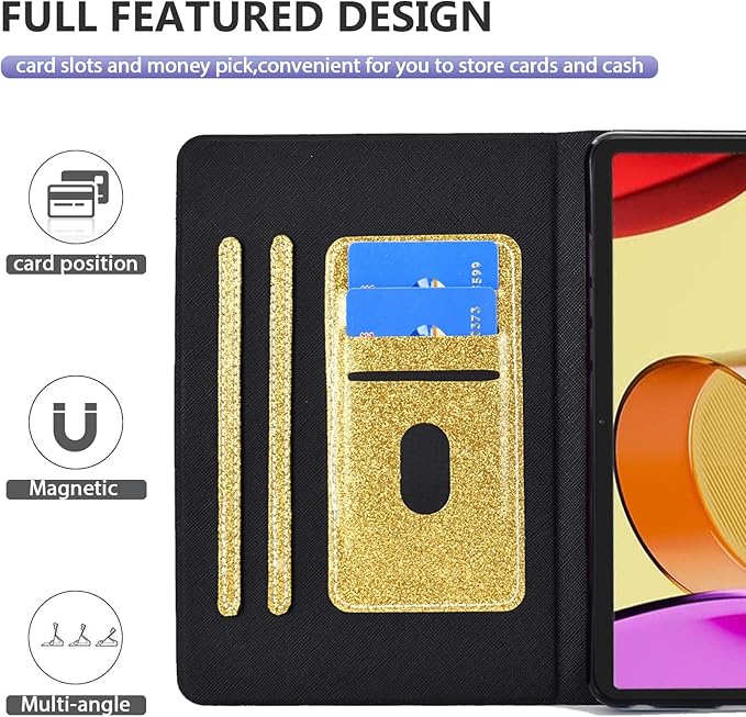 Dteck for Fire Max 11 Tablet Case 13th Generation 2023 11", PU Leather Protective Fold Stand Case with Auto Sleep Wake, Adjustable Viewing Angles, 3 Card Slots, Slim Thin Classic Cute Folio Case, Gold