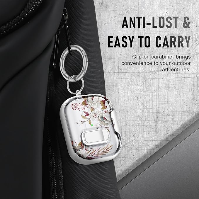 Compatible Airpods Pro 3 Case (2025) with Phone Stand & Cleaner Kit,Cute Flower Print Soft Silicone Lock Clip Apple AirPods Pro 3rd Generation Case, Airpod Pro 3 Cover with Keychain for Women/Girls