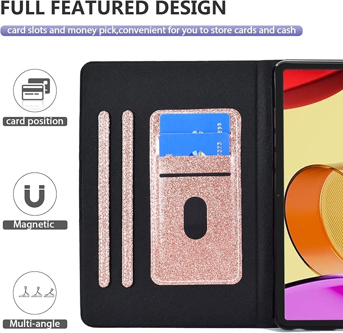 Dteck for Fire Max 11 Tablet Case 13th Generation 2023 11", PU Leather Protective Fold Stand Case with Auto Sleep Wake, Adjustable Viewing Angles, 3 Card Slots, Slim Thin Classic Folio Case, Rosegold