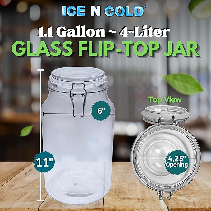 Airtight Glass Storage Jars with Clamp Lid ā Food Storage Containers with Rubber Gasket Seal ā Pantry & Kitchen Canisters for Dry Goods, Coffee, Sugar, Pasta ā 0.4L to 4L Sizes (6, 135oz | 4L)