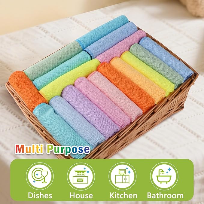 AIDEA Microfiber Cleaning Cloth, 20PK, Colorful Lint-Free Vibrant Cleaning Rags, Microfiber Towels for Cars, Kitchen Cloth, Dusting Cloth for Home, Window, Cleaning Supplies, 11.5"×11.5"