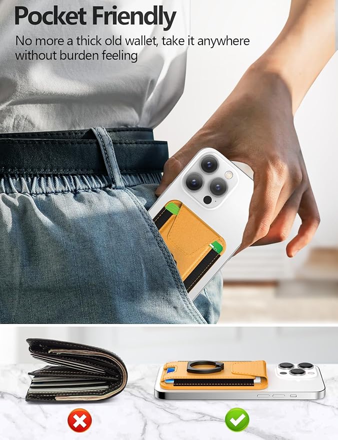 For Magsafe Wallet with Grip, 6-Card Holder, Stronger Magnetic Card Wallet Holder for iPhone 17/16/15, iPhone 14/13/12 Series, Leather Magnetic Phone Wallet with Privacy Flap, RFID Blocking, Yellow