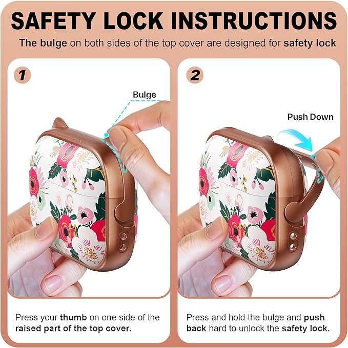 RFUNGUANGO AirPods Pro Case for Women Girly Cat Case with Lock, Phone Stand, Keychain & Cleaner Kit, Compatible with Apple Airpods Pro 2nd/1st Generation Case Cover, Rose Gold Flower