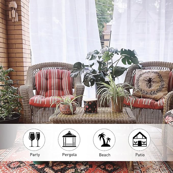 NICETOWN 2 Panels Sheer Outdoor Patio Curtains Waterproof, Tab Top Lightweight Elegant Indoor Outdoor Sheer Voile Drapes Airy with Light Filtering for Yard/Gazebo, W54 x L96 inch, White