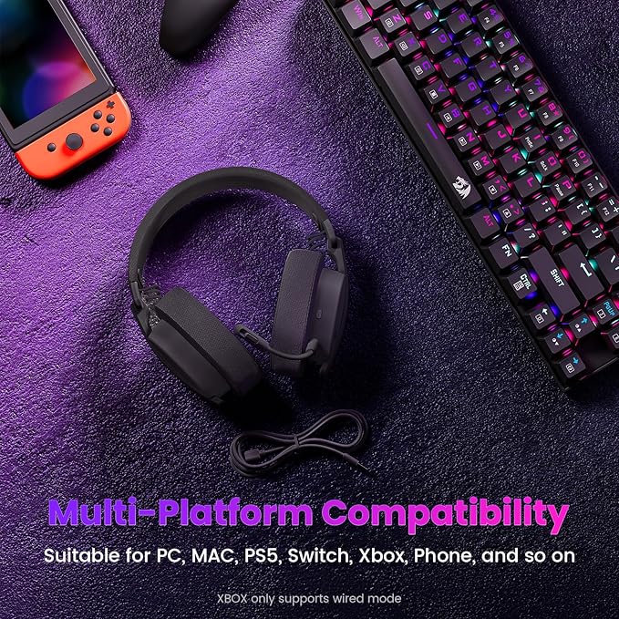 Redragon H888 Wireless Gaming Headset with 7.1 Surround Sound, Tri-Mode Gaming Headphones, 168G Lightweight Design - Detachable Mic - 40MM Driver Soft Memory Foam Padding Gamer Headset for PC, Black