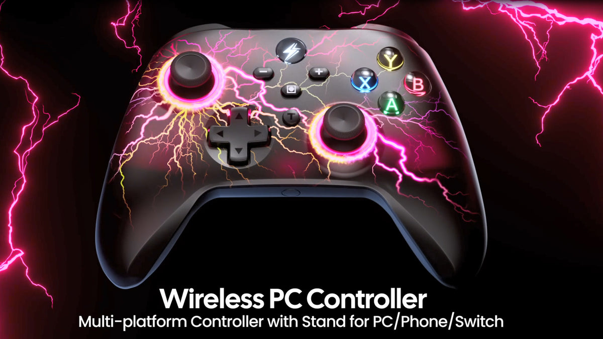 Svetaecho Wireless PC Controller with Hall Effect Triggers - Multi-Platform Gaming Controller for Switch 2/Steam/iOS/Android, RGB Lighting, Ergonomic Grip& Display Stand