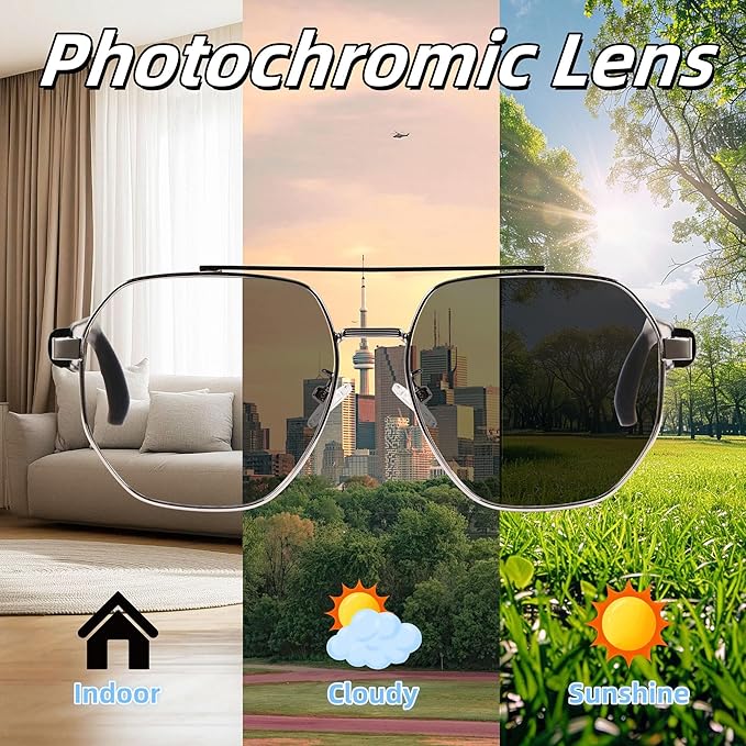 Smart Glasses with Bluetooth 5.4 Polarized Reading Sunglasses Photochromic Lens Bluetooth with Touch Voice Control