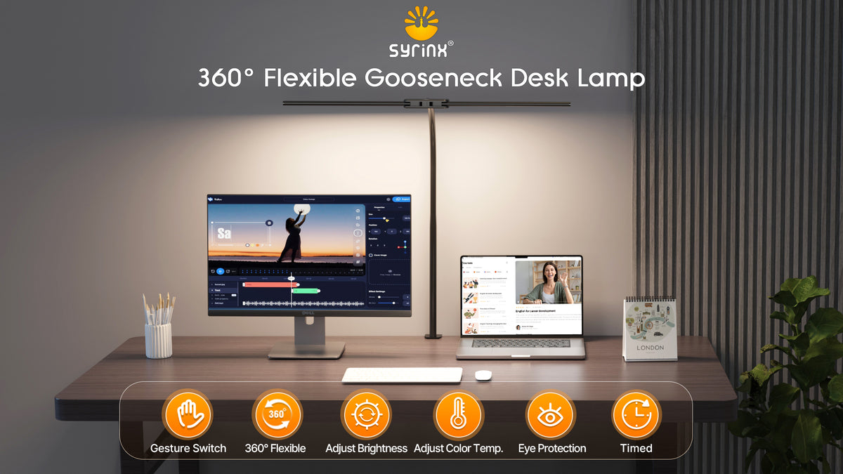 Syrinx LED Desk Lamp for Home Office, 18W 2000LM Dual Head Architect Lamp