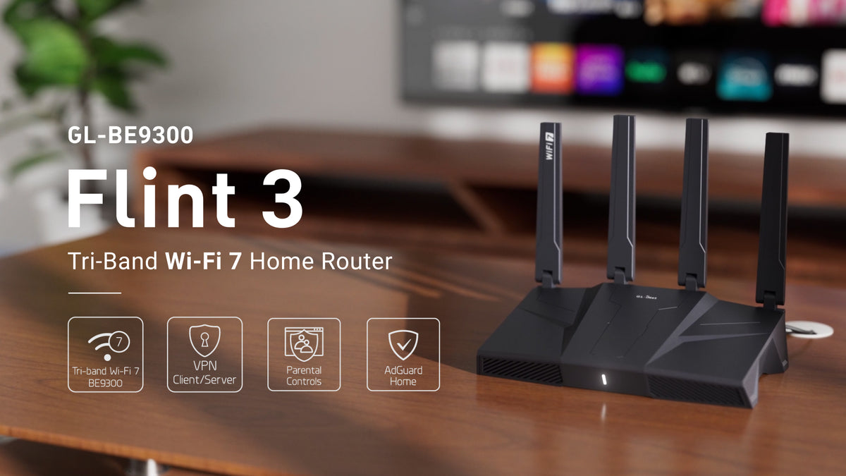 GL.iNet GL-BE9300 Flint 3 Tri-Band Wi-Fi 7 Router 5 x 2.5G VPN Router