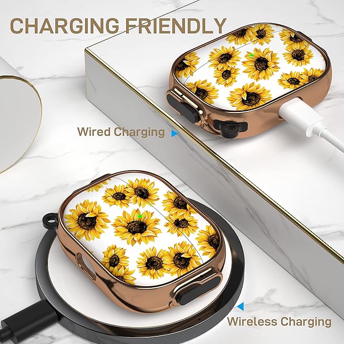 Maxjoy for AirPods Pro 2nd/1st Generation Case with Lock, Cute AirPods Pro 2 Case Lock Protective Hard AirPod Pro Cover for Women Girly with Keychain for Airpod Pro (2023/2022/2019), Sunflower
