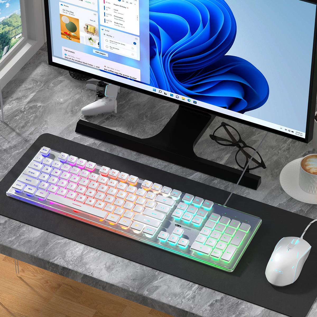 Camiysn Gaming Creamy Keyboard and Mouse, White 104 Keys RGB and 6 Speed RGB Mouse Combo, Pudding Keycaps Silent Computer Keyboard for Computer/PC/Laptop/Mac/Windows/Office - Image 8