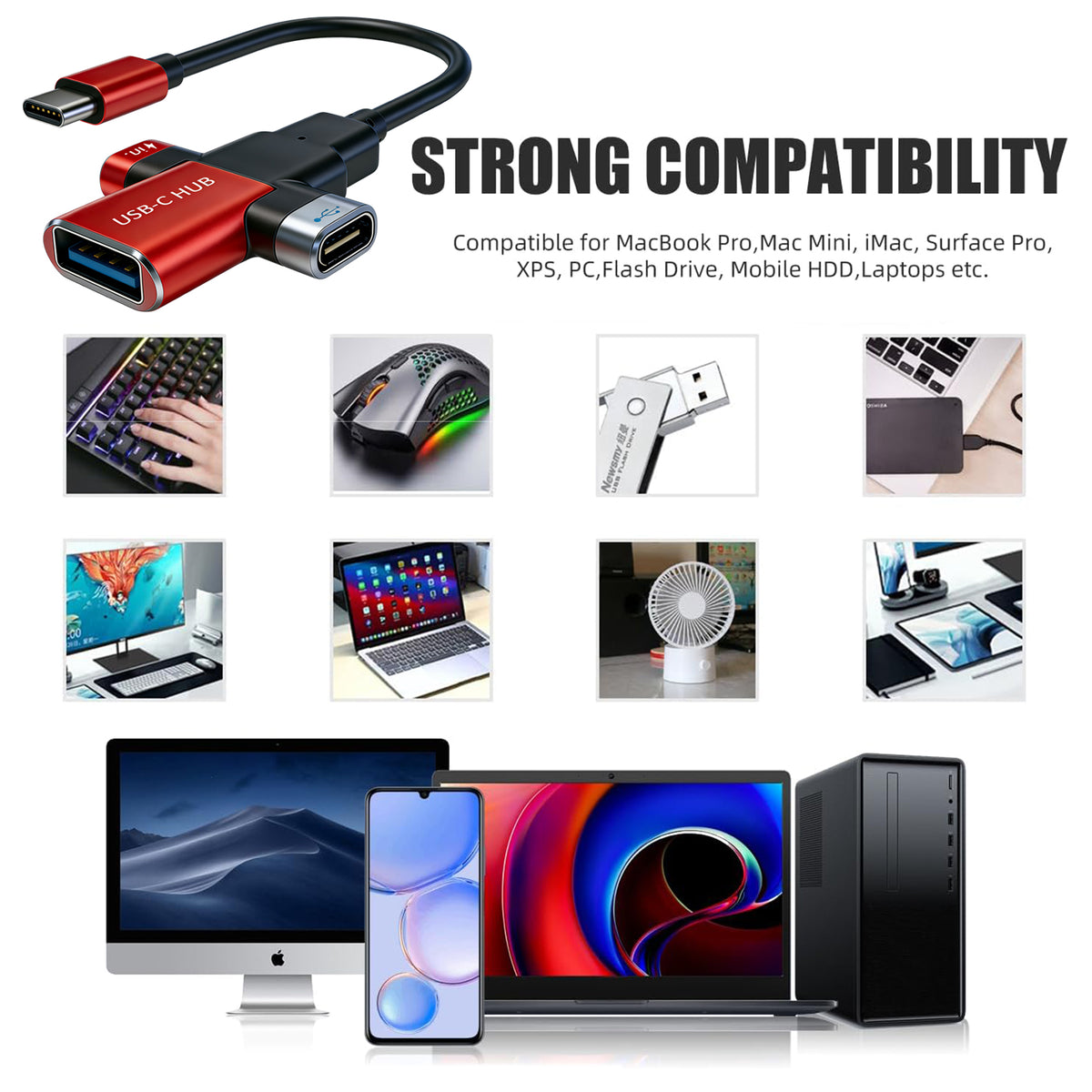 Small USB C HUB 3-in-1 USB Adapter for Carrying on Business Trips/Travels.