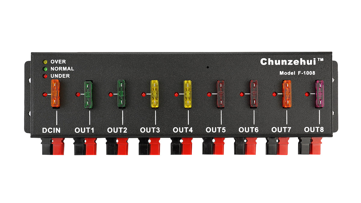 F-1008 Horizontal 9 Port 40A Connector Power Splitter Distributor Source Strip, 1 Input and 8 Output.