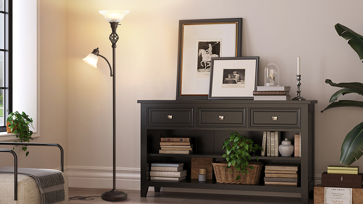 GyroVu Torchiere Floor Lamp for Living Room, LED Standing Reading Light