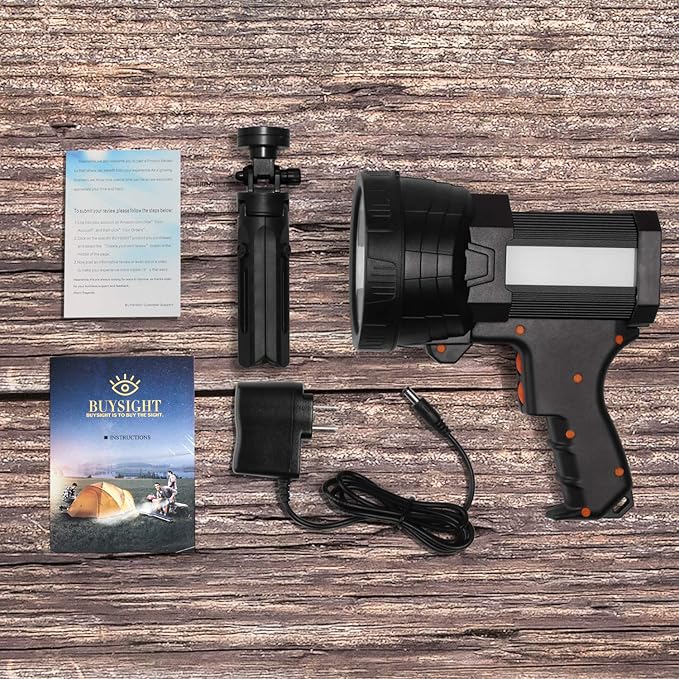 BUYSIGHT Rechargeable Spotlight, 1000,000 -Lumen Spot Lights Hand held Large Flashlight Handheld Spotlight Lightweight and Super Bright Flashlight (Aluminium_Alloy Black)