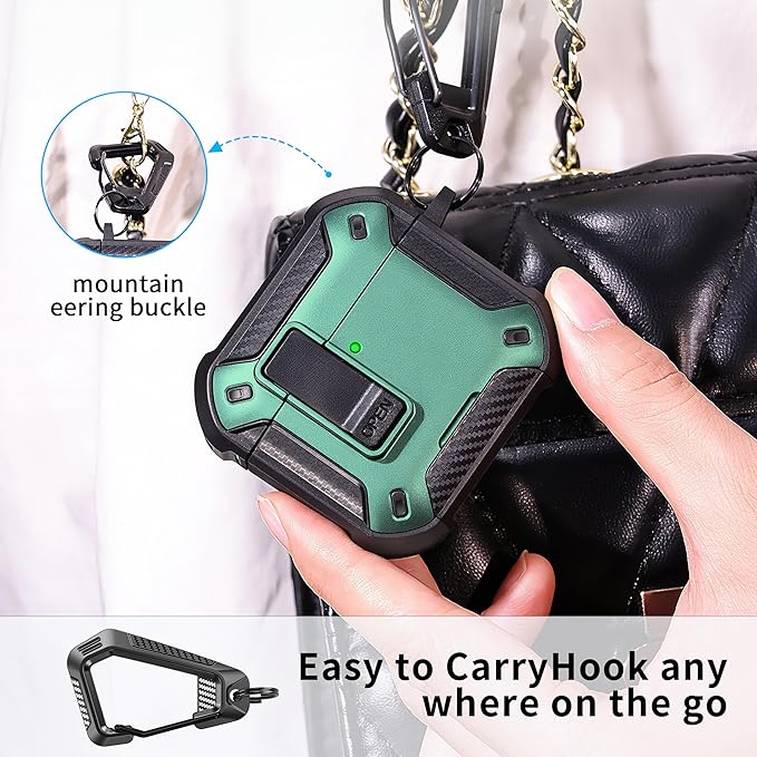 RFUNGUANGO Compatible AirPods 4th Generation Protective Case with Phone Holder and Compatible Back Magnetic Suction Function, Suitable for AirPods 4th Case-Green