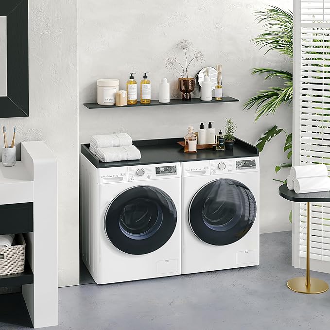 Washer Dryer Countertop,27.5" x 54" Wood Topper for Laundry Room Organization,Laundry Countertop over Washer and Dryer,With Edge Rails,Non-Slip Mat,Easy to Assemble