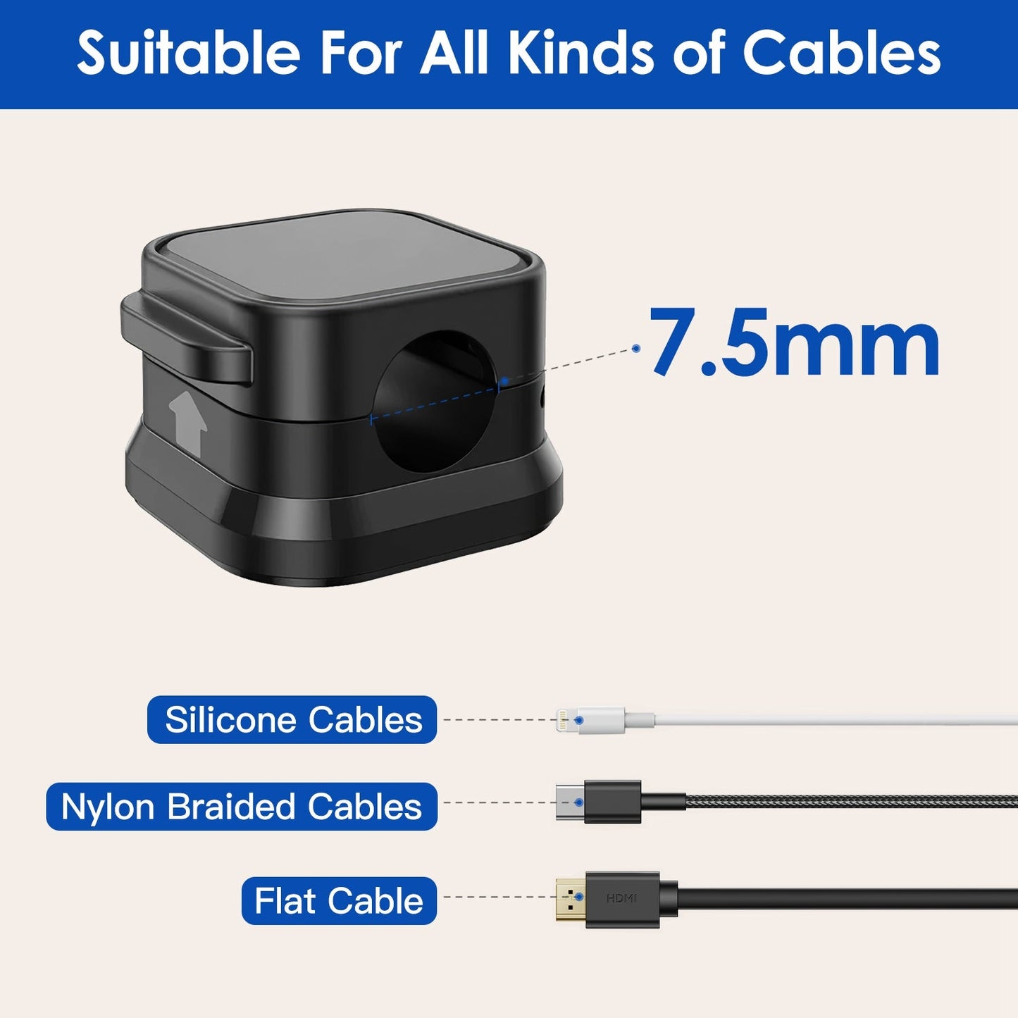 Magnetic Cable Clips 6-Pack – Adhesive Cord Organizer for Desk, Office & Car