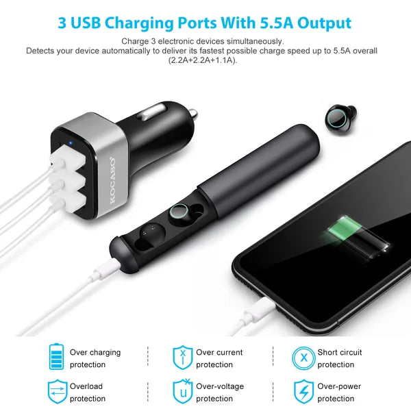 30W USB Car Charger | 3-Port Cigarette Lighter Adapter, 5.5A Total Output - Image 6