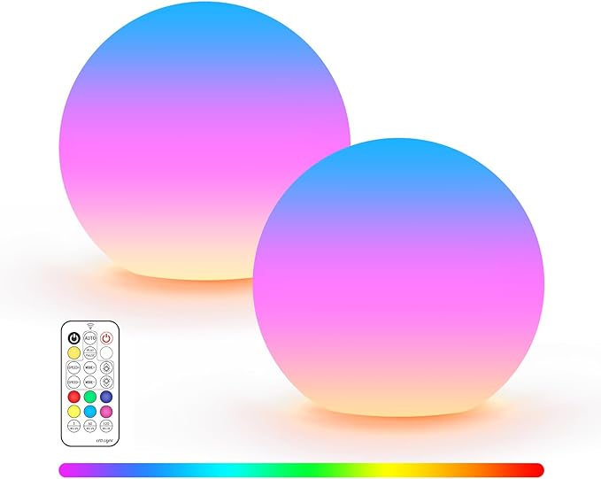 LOFTEK LED ball light 3-inch rechargeable globe color-changing waterproof orb night light bedroom pool decor 2-pack