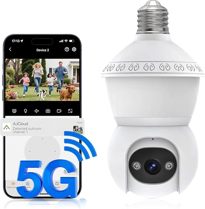 Light bulb security camera 2K 360 WiFi AI human detection color night vision E26 E27 indoor outdoor 2026