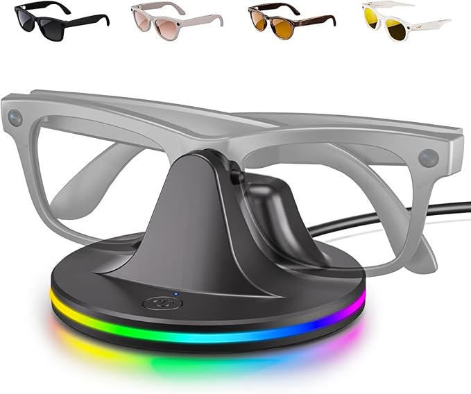 Charging Dock for Meta Ray-Ban Smart Glasses Wayfarer Skyler Headliner Oakley HSTN with LED power status light black