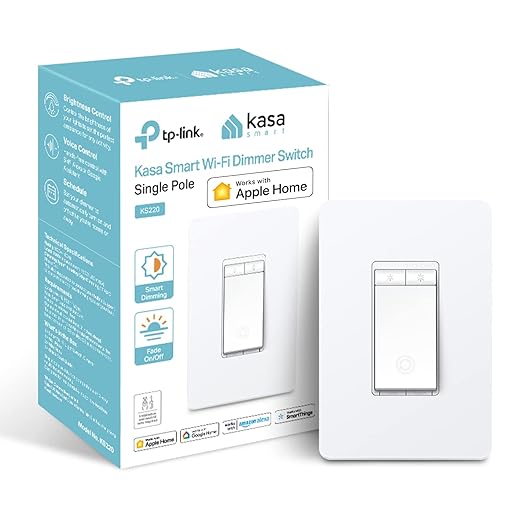 Kasa Smart Dimmer Switch KS220 Apple HomeKit WiFi single pole neutral wire Alexa Google Home no hub white 2026