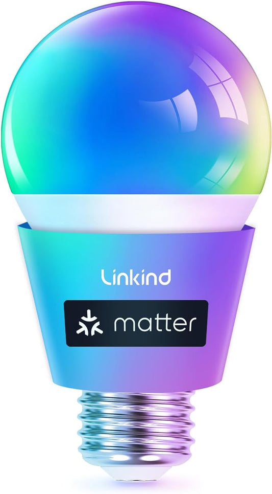 Linkind Matter Smart Light Bulb color changing music sync Alexa Apple Home Google A19 E26 60W ambient lighting