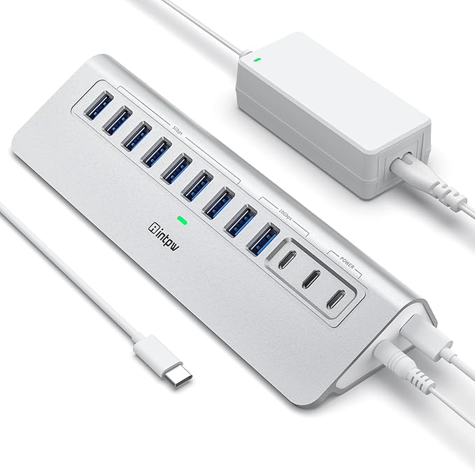 YH9AC 12-port powered USB-C hub 10Gbps for laptop MacBook home office desk setup