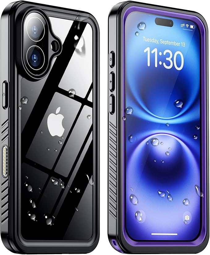 IP68 waterproof iPhone 16 case with built-in screen protector glass camera protector full body shockproof dustproof dropproof