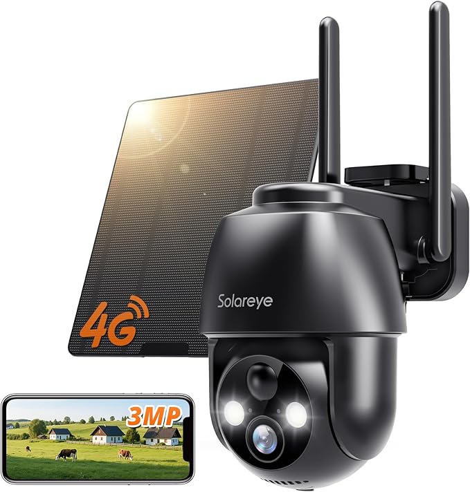 Solareye 4G LTE Cellular Outdoor Camera — 2K color night vision, 360° live view, PIR motion detection for wildlife monitoring
