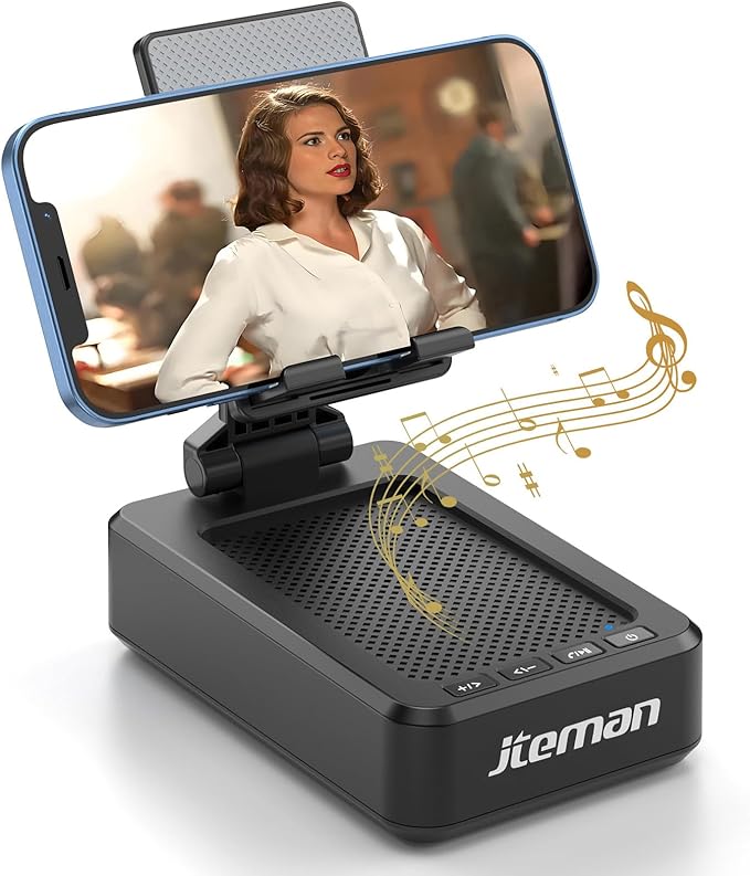 Cell Phone Stand with Wireless Bluetooth Speaker — HD surround sound, anti-slip base, compatible with iPhone and Samsung Galaxy