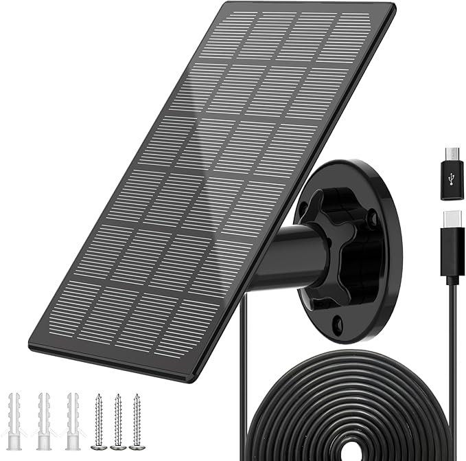 IP66 waterproof solar panel charger for outdoor security cameras with 10ft cable and 360 degree adjustable bracket