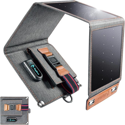 BigBlue 14W solar charger portable waterproof IPX4 USB solar panel compact foldable grey camping