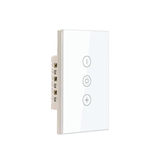 Smart Dimmer Switch Neutral Wire Required, 2.4GHz WiFi Dimmer Light Switch with Remote Voice Control, Tempered Glass Panel, Compatible with Alexa and Google Home, White WiFi Dimmer